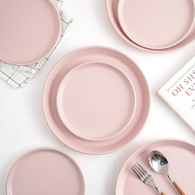 Stone Lain Albie Stoneware 32-Piece Modern Dinnerware Set, Kitchen Plates and Bowls Sets, Dish Set for 8, Pink