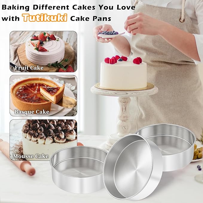 6 Inch Cake Pan - 3PCS Stainless Steel Smash Cake Baking Pans Tins with 100 PCS Parchment Paper, Round Bakeware for Party Birthday Wedding, Mirror Finish & Dishwasher Safe
