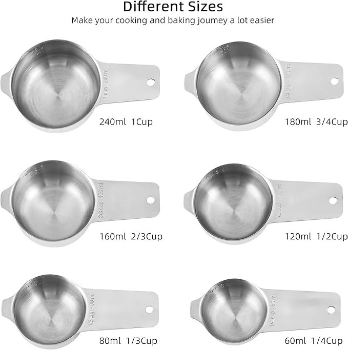 Measuring Cups and Spoons Set 17, Metric & US 18/8 Stainless Steel Measuring Cups and Spoons Set for Baking & Kitchen, Dry & Liquid Metal Measure Cup and Long Handle Spoons for Spice Jar