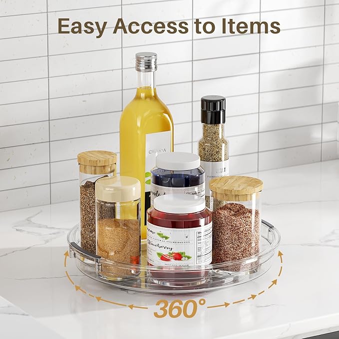 LAMU 2 Pack Clear Lazy Susan Turntable Organizer for Cabinet, 10.6'' 9.25'' Condiment Organizer for Refrigerator, Kitchen Pantry, Medicine Cabinet Organizer, Spices Rack Organization, Bathroom