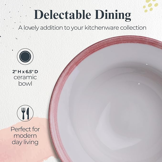 Portmeirion Potter’s Brushstroke Oatmeal Bowls (Set of 4) - Versatile Earthenware Bowls for Kitchen, Soups, Cereal & Desserts - Dishwasher & Microwave Safe - Made in UK Dinnerware Collection (Red)