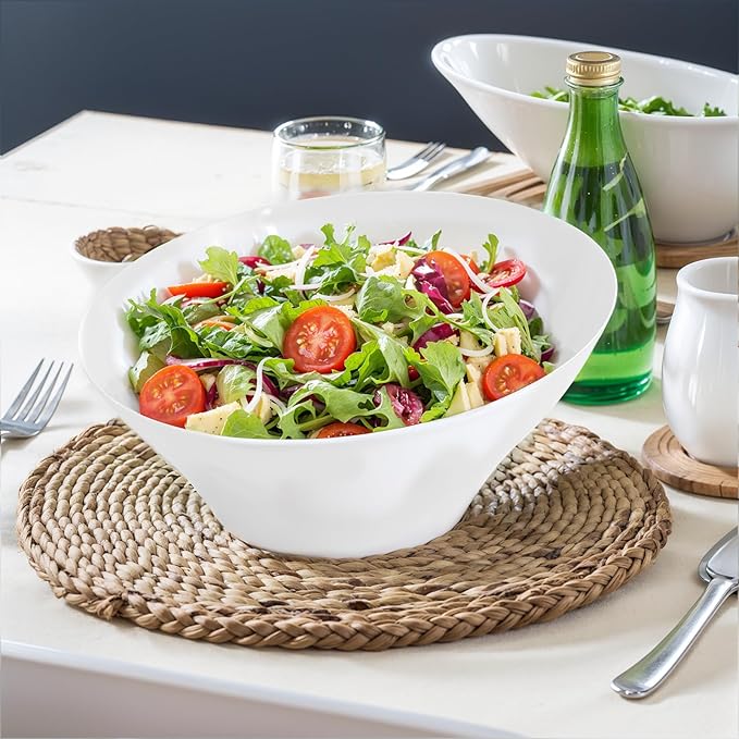 bUCLA 12 Pack White Plastic Serving Bowls - 20 OZ Angled Party Table Salad and Fruit Bowls Disposable for Chip&Candy, Ideal for Wedding