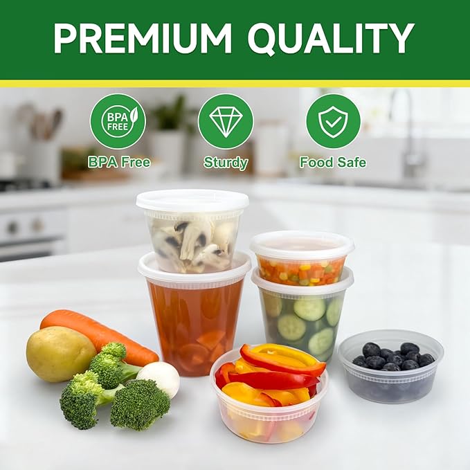 50 Set 32 oz Deli Containers with Lids, Leak-Proof BPA Free Plastic Take Out Bowls, Food Storage Containers for Takeout Meal Prep Storage, Freezer, Microwave & Dishwasher Safe