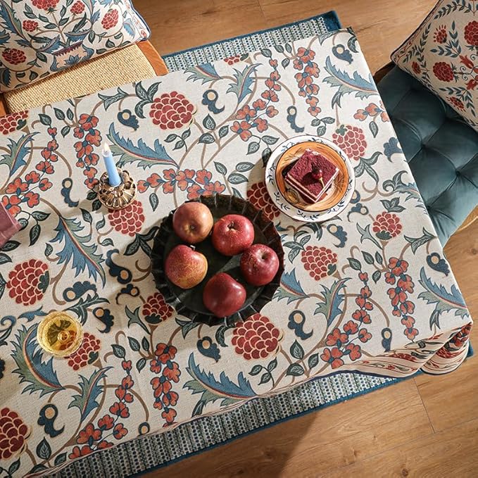 patdrea Designer Vintage Linen Tablecloth for Rectangle Table,French Soft Durable Floral Tablecloths,Colorful Table Cover for Kitchen Dining,Parties,Christmas,Thanksgiving,Party,55"x87"-Puno