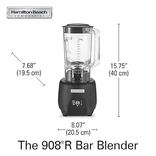 Hamilton Beach Commercial 908R 44Oz Bar Blender, 2 Speed, 1 HP, Black (HBB908R)