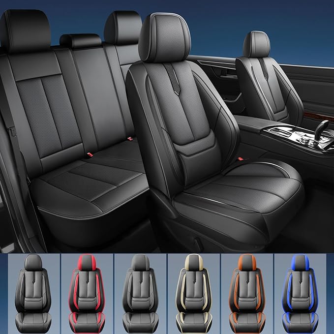 Fit Forester Car Seat Covers for Subaru Forester 2007-2024 2025 2026 -Upgraded Premium Waterproof & Breathable Leather,Airbag Compatible,All-Weather Seat Cushion Protector,Full Set,Black