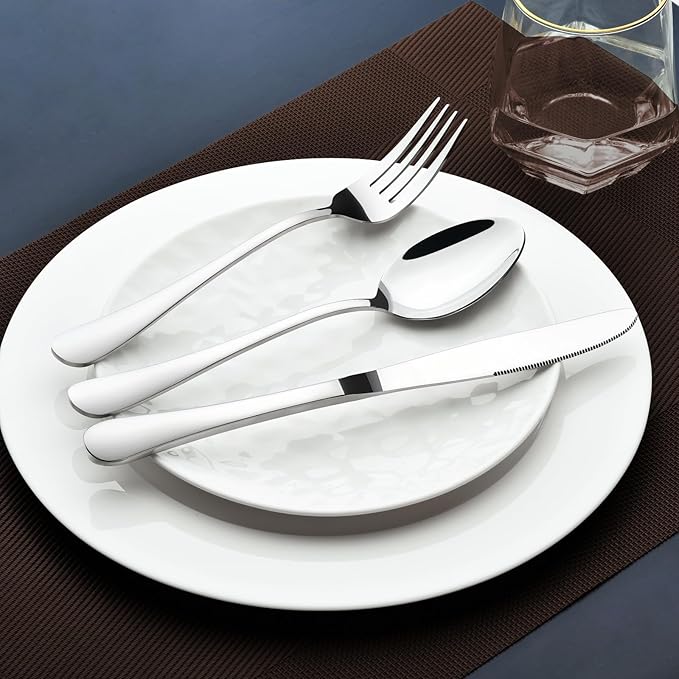 60 Piece Silverware Set for 12, Heavy Duty Stainless Steel Flatware Utensils Cutlery Set Including Steak Knife Fork and Spoon, Dishwasher Safe，Gift Package for Wedding Housewarming