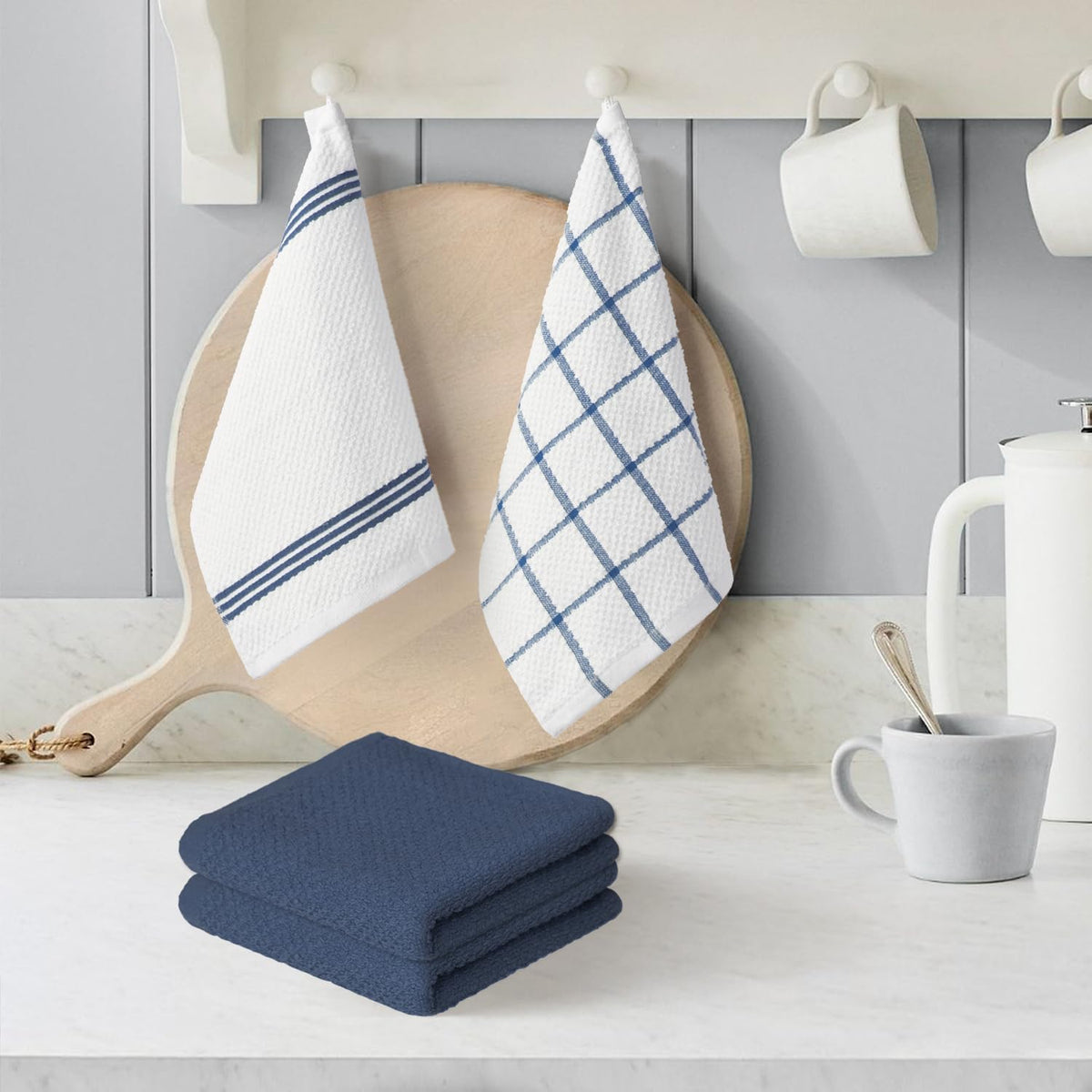 Artoid Mode Ring Spun Cotton Blue Dishcloth Kitchen Towels, 12x12 Inch Ultra Soft Absorbent Quick Drying Household Cleaning Kitchen Rags Set of 6