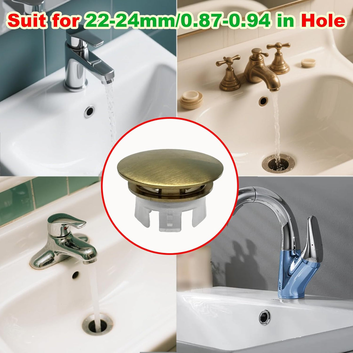 2 Pack Sink Basin Overflow Trim Ring,Solid Brass Bathroom Sink Trim Overflow Cover,Bathroom Kitchen Sink Trim Overfolow Cover Insert in Hole Round Caps(Gold)