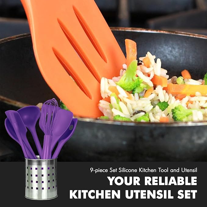 Chef Craft Premium Silicone Kitchen Tool and Utensil Set, 9 Piece, Purple