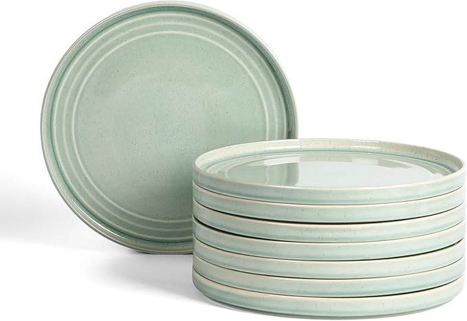 Stone Lain Claire 8-Piece Dinner Plate Set Stoneware, Plates, Dishwasher and Microwave Safe, Dish Set for 8, Green