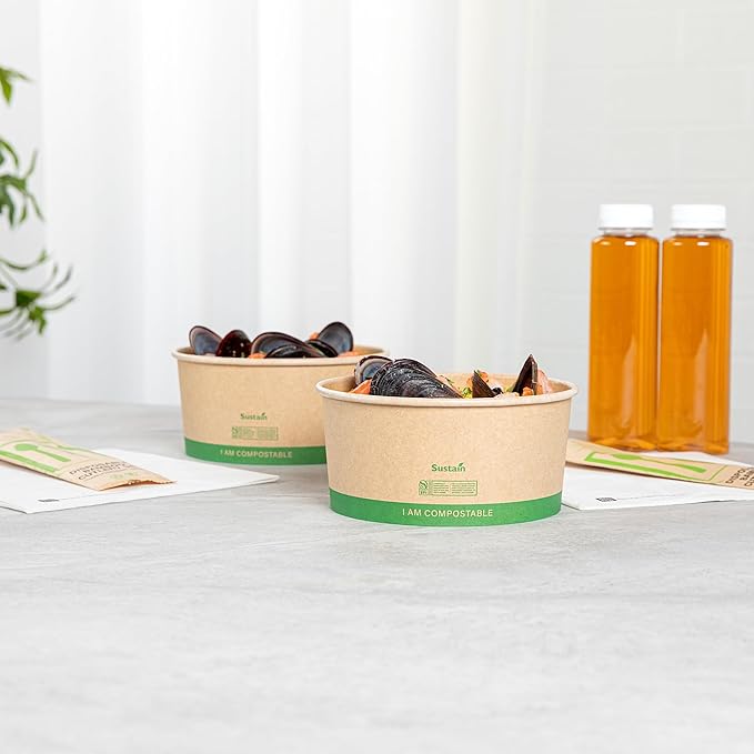 Restaurantware Paper Food Containers 50 Pack Of 44 oz Disposable Round Kraft Salad Bowls Sustainable Stackable Greaseproof Meal Prep Take Out Containers For Ice Creams, Soups, Snacks And Desserts