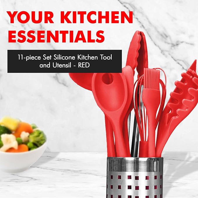 Chef Craft Premium Silicone Kitchen Tool and Utensil Set, 11 Piece Set, Red