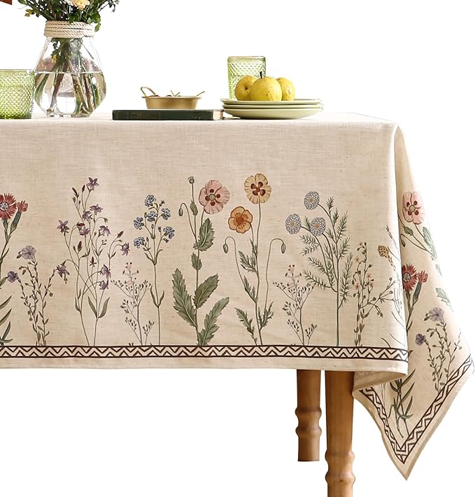 ISAENNE Designer Off White Linen Small Rectangle Tablecloth,Floral Elegant Table Cloth,Stain Resistant Vintage Decor Tablecloths for Dining Thanksgiving Kitchen Christmas,55"*71"-Serenity G