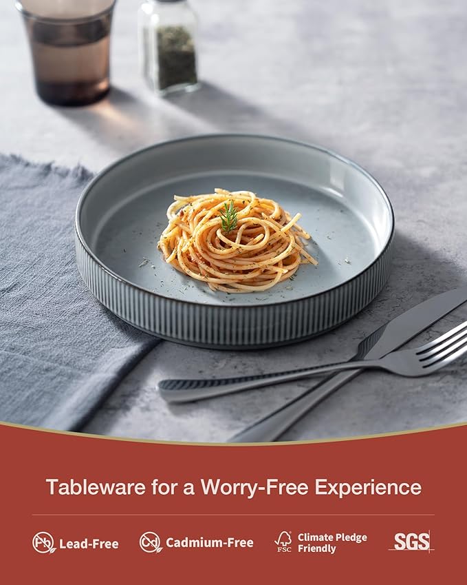 famiware Star 8.25" Pasta Bowls, Large Dinner Bowls Set of 4, Salad Bowl Plates, Shallow Bowls for Eating, Smoky Blue