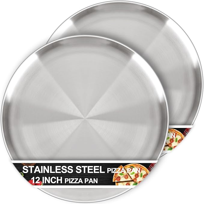 AWTBDP 12 Inch Pizza Pan for Oven Set of 2, Non-Stick Stainless Steel Pizza Pans, Sturdy Non-Toxic Round Pizza Tray for Cookie Pizza Pie Cake, Dishwasher Safe & Easy Clean