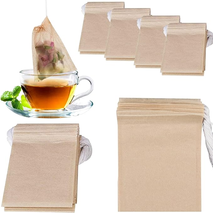 NEPAK 600 Pcs Disposable Tea Filter Bags for Loose Tea,Drawstring Empty Bag for Loose Leaf Tea,with 100% Natural Unbleached Paper(2.76 x 3.54 inch)