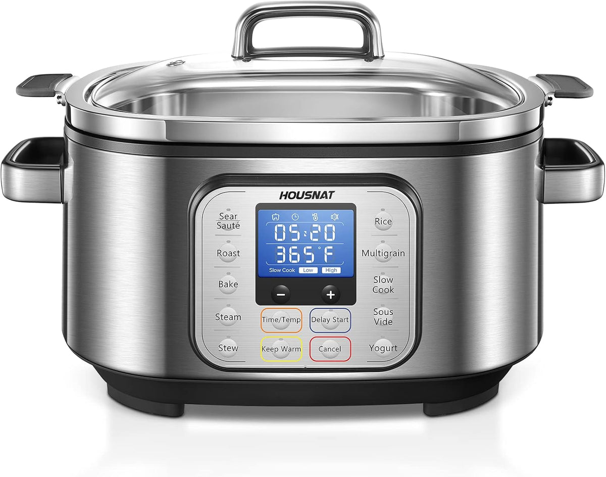 HOUSNAT Slow Cooker, 10 in 1 Programmable Pressure Cooker, 304 Stainless Steel Rice Cookers, Yogurt Maker, 6 QT Sous Vide, Delay Start, Adjustable Temp& Digital Time for Large Families or Entertaining