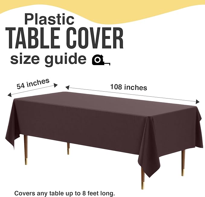 Exquisite 66% Thicker Premium Plastic Table Cloth Rectangle Table Cover 0.5 Mil 6 Pack Brown Table Cloth 54 Inch x 108 Inch Disposable Tablecloth Won't Tear Easily Like Cheap Thin Brands