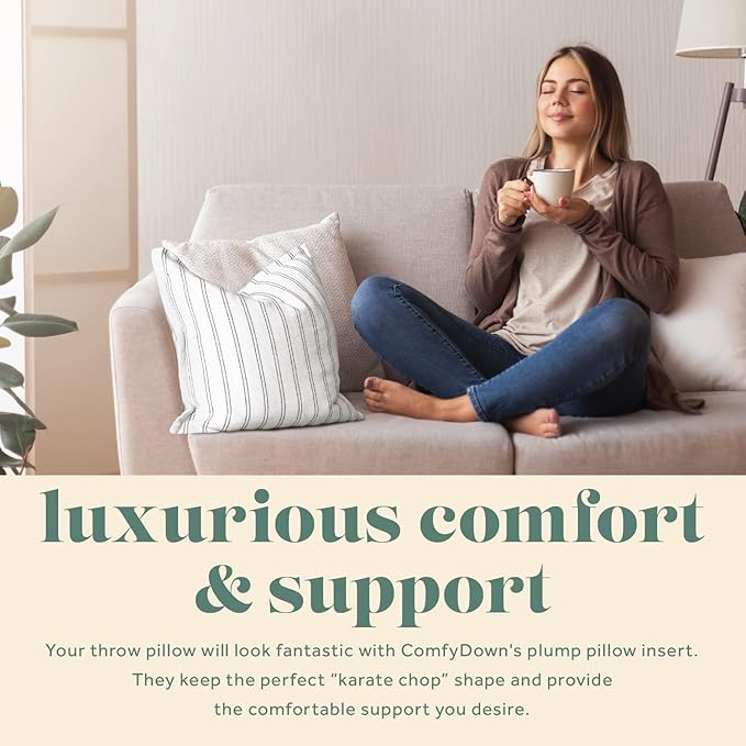 ComfyDown Decorative Throw Pillow Insert, Down and Feathers Fill, 100% Cotton Cover 233 Thread Count, Square Pillow Insert - Made in USA (18" x 18")