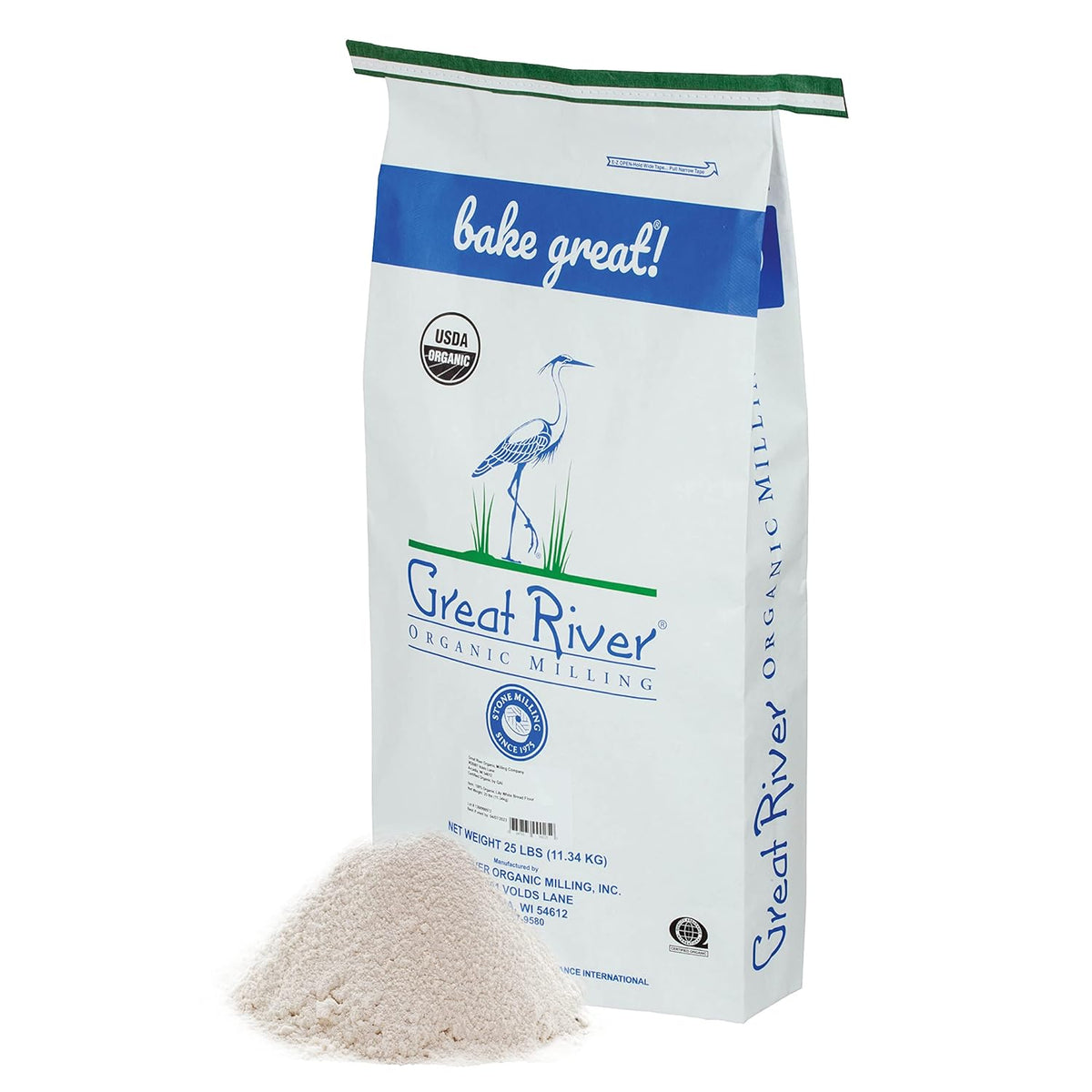 Great River Organic Milling Lily White Organic All-Purpose Flour | Unbleached & Unbromated | Non-GMO, Kosher | Ideal for Bread, Cookies, Cakes, Pizza Dough & Everyday Baking | 25 Lb