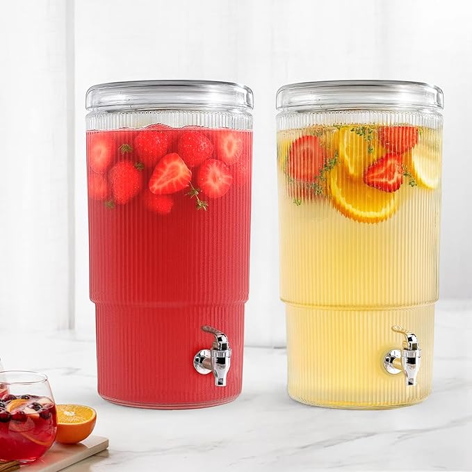 2-PACK Capri Drink Dispenser - Glass Beverage Dispenser, 100% Leakproof Spigot Perfect For Parties And Daily Use Lead-Free Glass, Beautiful Design, 1.8 Gallon