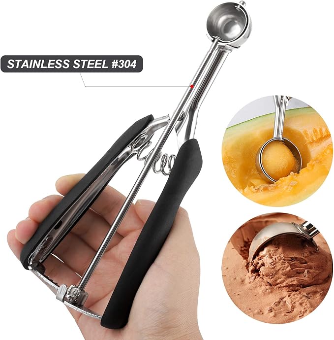 Small Cookie Scoop Set - 2 PCS Include 1 tsp / 2 tsp Cookie Dough Scoops, Cookies Scoops for Baking, Made of 18/8 Stainless Steel, Good Soft Grips, Quick Trigger Release
