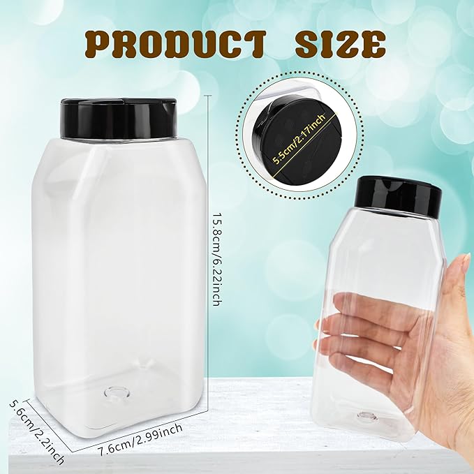 32 Pack 16 oz Plastic Spice Jars with Cap Clear Empty Square Spice Bottle with Shaker Lids Large Empty Seasoning Containers for Storing Spice Salt Seasoning