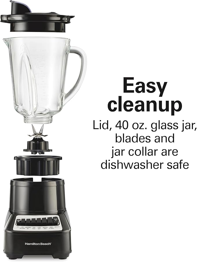 Hamilton Beach Wave Crusher Blender for Smoothies With 40 Oz Glass Jar and 14 Functions, Ice Sabre Blades & 700 Watts for Consistently Smooth Results, Black & Stainless Steel (54220)