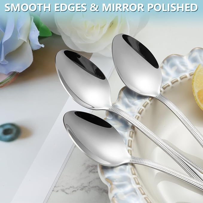 24 Pieces Teaspoons Set, 6.4 Inches Spoon Set, Stainless Steel Silverware, Small Spoons with Pearl Dot Design Handle, Dishwasher Safe, Tea Spoons Suitable for Home and Restaurant