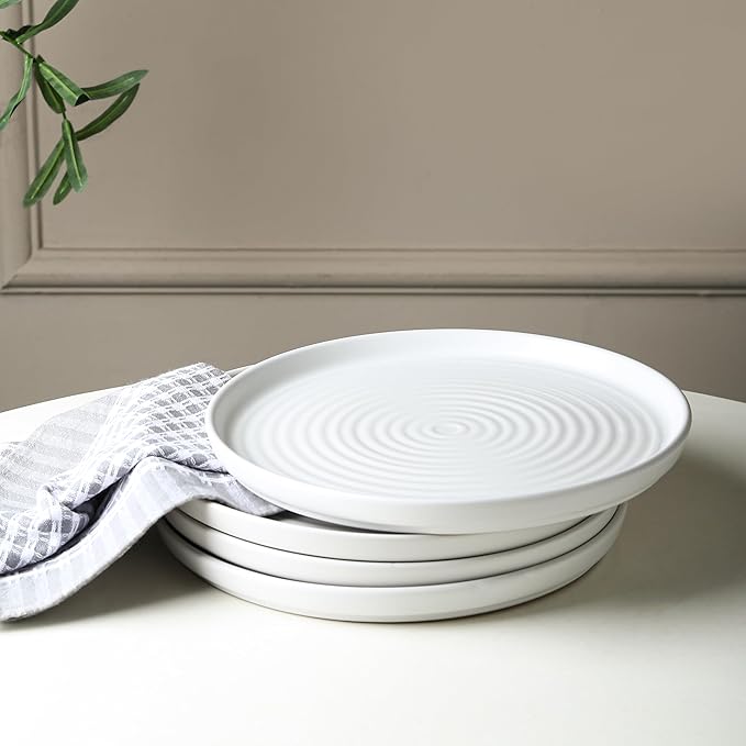 Stone Lain Elica 12-Piece Modern Dinnerware Set Stoneware, Plates and Bowl Sets for 4, White