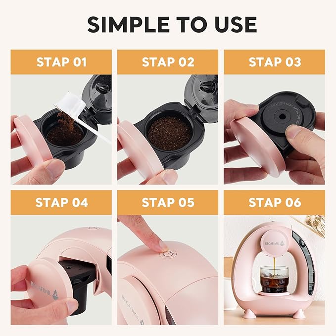 Single Serve Coffee Maker For K Cup Pod and Coffee Grounds /Tea, Fast Brew in 2 minutes, 2 IN 1 One Button Coffee Machine 4-8 Oz Brew Sizes, Stylish＆Compact For Home, Office, RV and Dorm, Pink