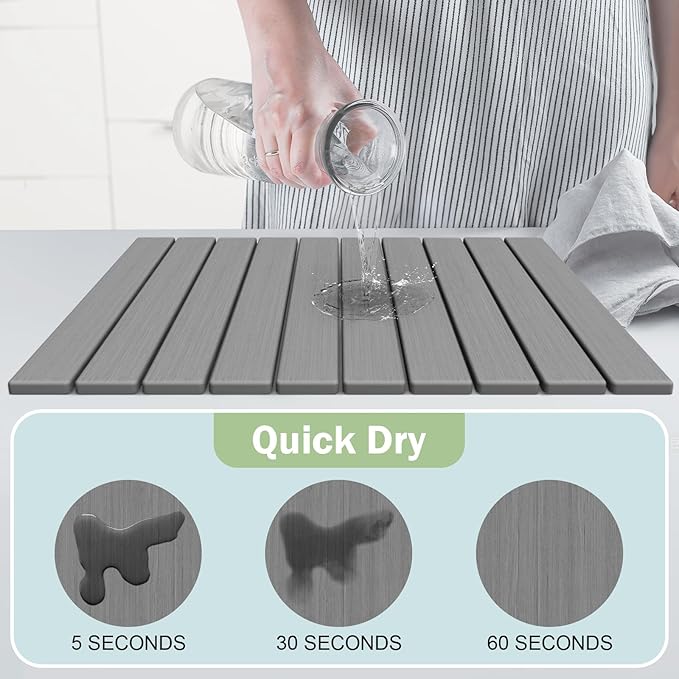 Stone Dish Drying Mat for Kitchen Counter,24"(L)×16"(W) Collapsible Fast-Drying Diatomaceous Earth Mats with Towel Sanding Tool,Versatile Stone Drying Mats for Cups Dishes Bottles