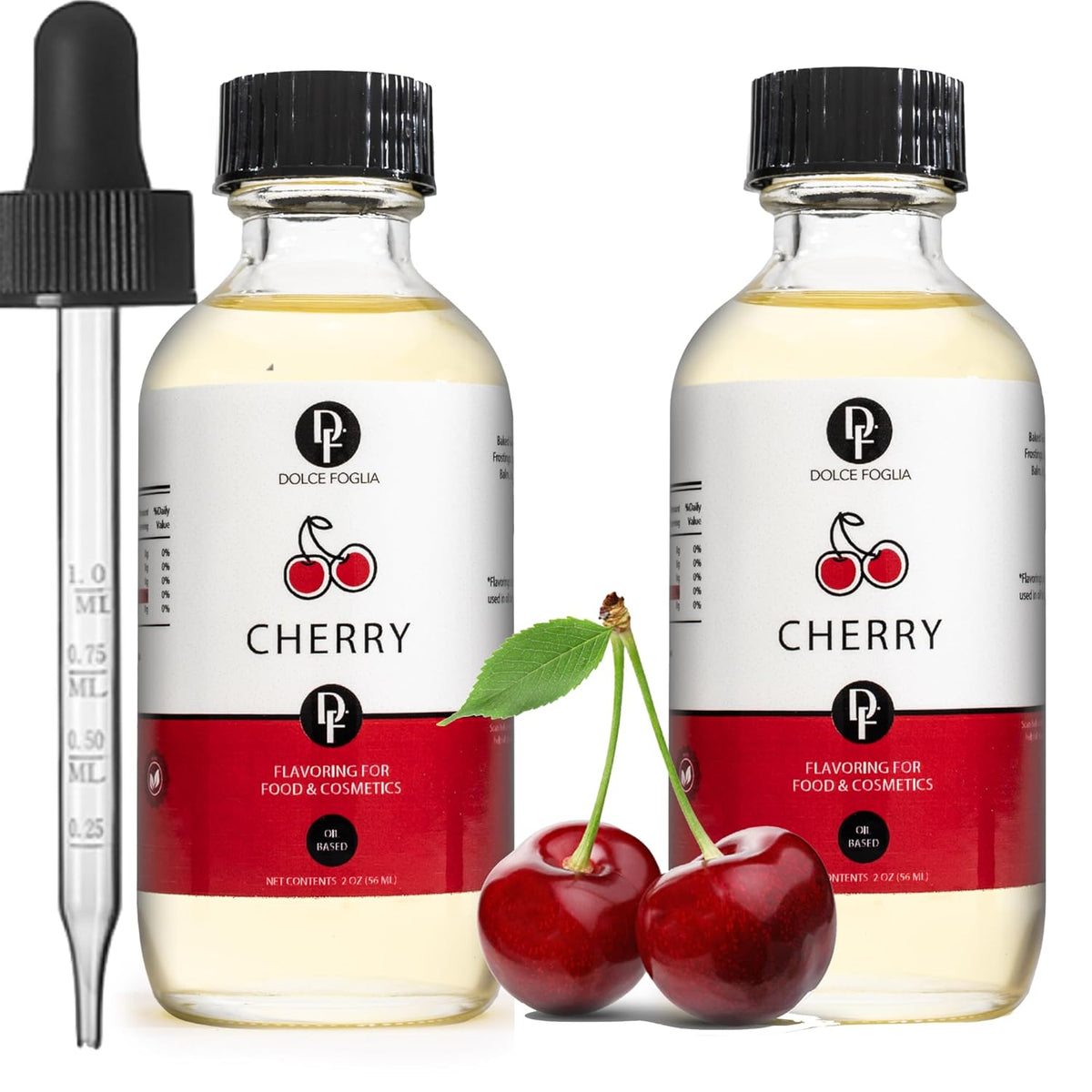 Dolce Flav Cherry Extract – 2 Ounce Oil-Soluble Kosher, Sugar-Free, Concentrated Fruity Flavor for Candy, Chocolates & Desserts, Includes Measured Dropper, Pack of 2