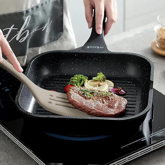 Silicone Kitchen Cooking Utensils Set: MOACC Heat Resistant 13inch Long Kitchen Gadgets, BPA Free Non Stick Rubber Cook Accessories For Food Prep, Frying, Serving, Basting (Light Grey)
