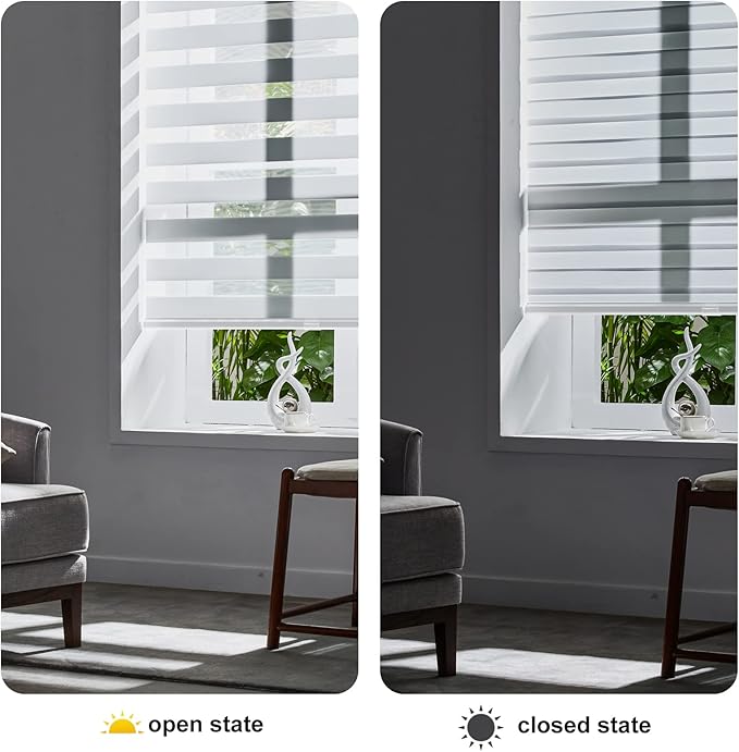 Persilux Cordless Zebra Blinds for Indoor Windows, Free-Stop Zebra Blinds Cordless, Light Filtering Sheer Shades Dual Layer for Day and Night, Zebra Roller Shades for Home (34.25" W X 72" H, Grey)