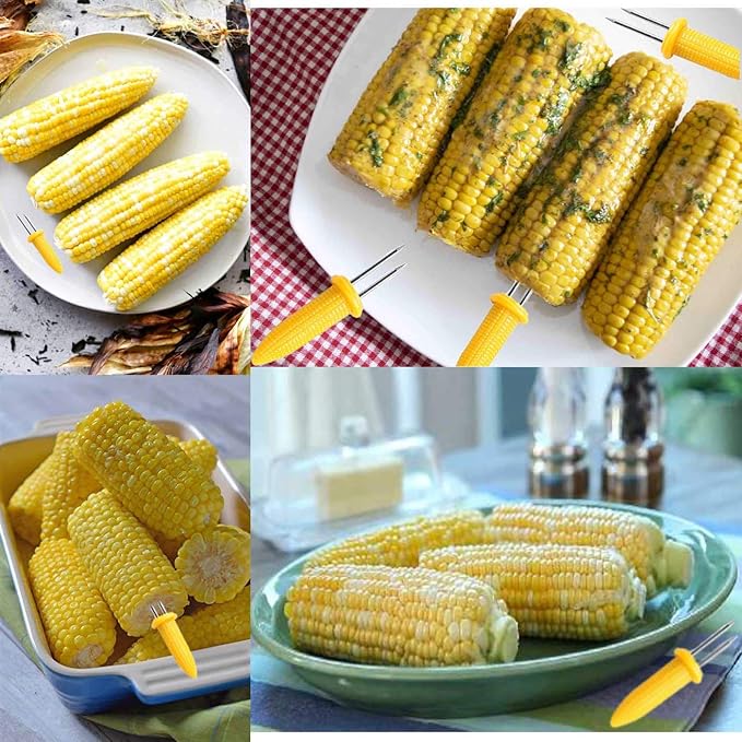 10PCS Corn Holders - Corn on The Cob Skewers,Stainless Steel Corn Fork Prong Skewers Kitchen Tool for BBQ Twin Prong Sweetcorn Holders Home Cooking Fork