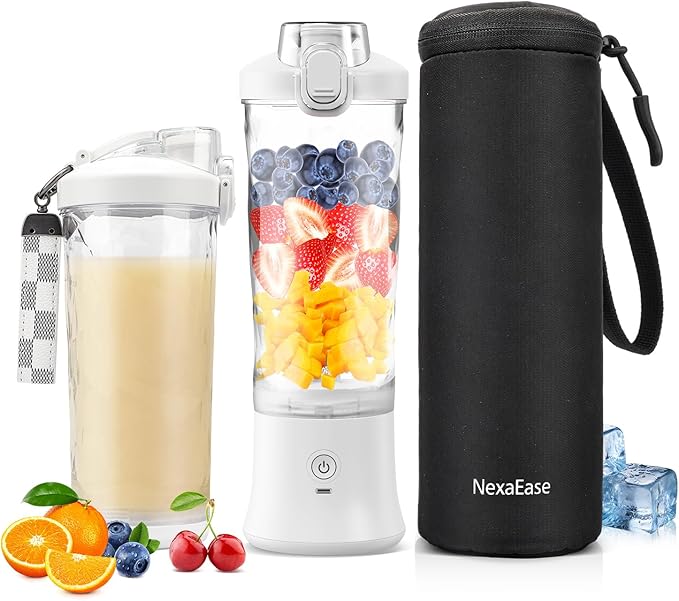 Portable Blender for Shakes and Smoothies- Personal Juicer 20 OZ Electric Protein Shaker Bottle with Insulated Sleeve, USB-C Rechargeable,Travel Lid-Small Blender Cup for Kitchen, Office, Gym,Travel