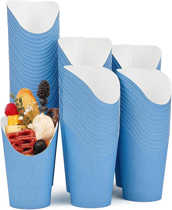 CAMKYDE 100 Pcs French Fries Holder, 12oz Disposable Paper French Fry Cups Blue Charcuterie Cups for all Occasions (12oz, Blue)