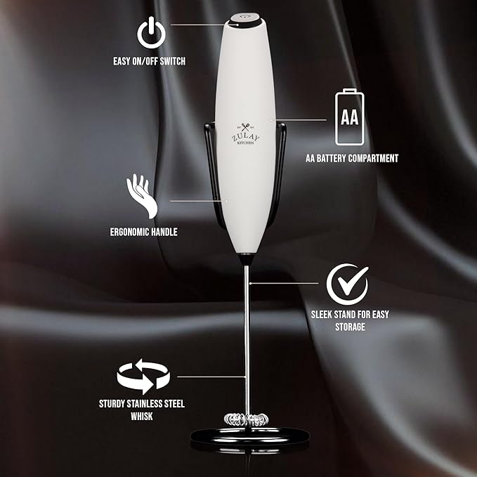 Zulay Kitchen Executive Series Luxury Gift Milk Frother with 4 Duracell Batteries – Handheld Electric Foam Maker for Coffee, Lattes & Hot Chocolate – Deluxe Finish, Ultimate Gift for Coffee Lovers