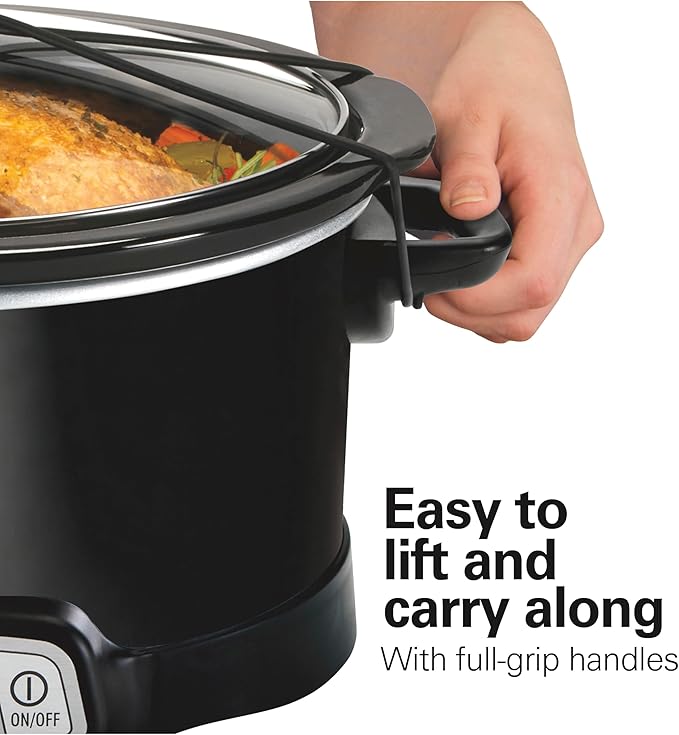 Hamilton Beach Portable 7 Quart Programmable Slow Cooker with Three Temperature Settings, Lid Latch Strap for Easy Travel, Dishwasher Safe Crock, Black (33474G)