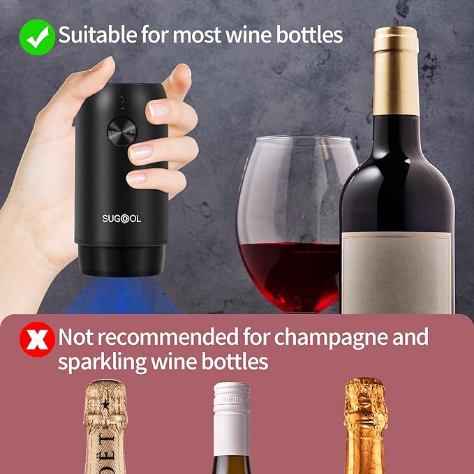 Electric Wine Saver & Preserver Pump with Vacuum Wine Stopper, Rechargeable, 4 Reusable Wine Stoppers, Wine Sealer, Keep Wine Fresh for Days