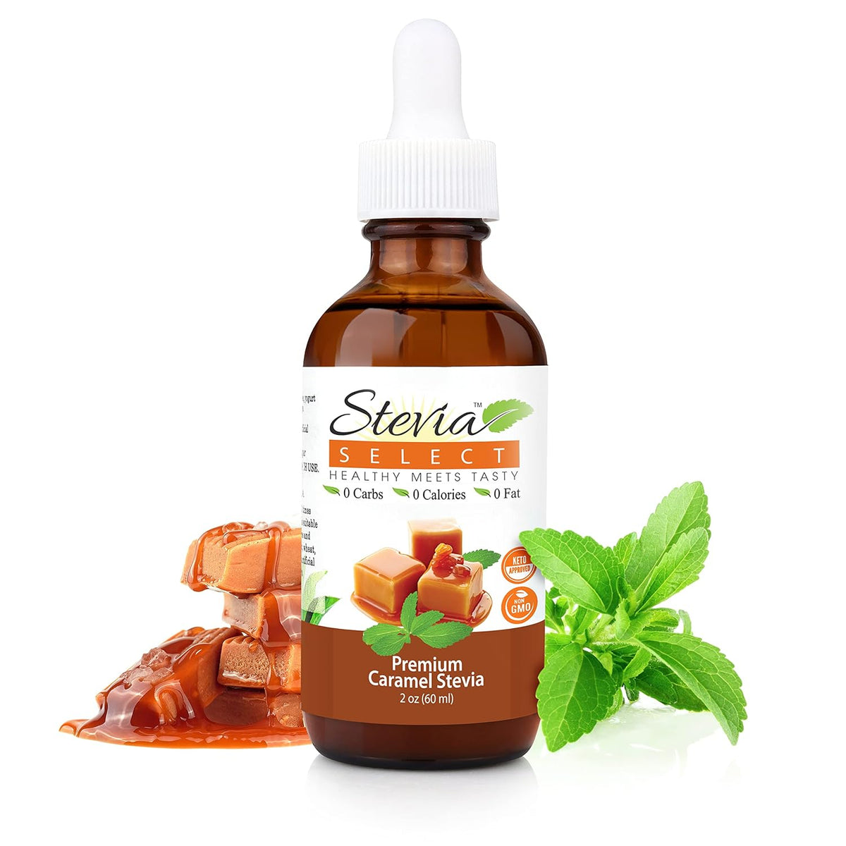 Stevia Select Caramel Flavored Liquid Stevia – Zero Calorie Coffee, Tea, Drink & Baking Sweetener, All-Natural, No Erythritol, Keto-Friendly Sugar Alternative, 300 Servings – 2 Oz