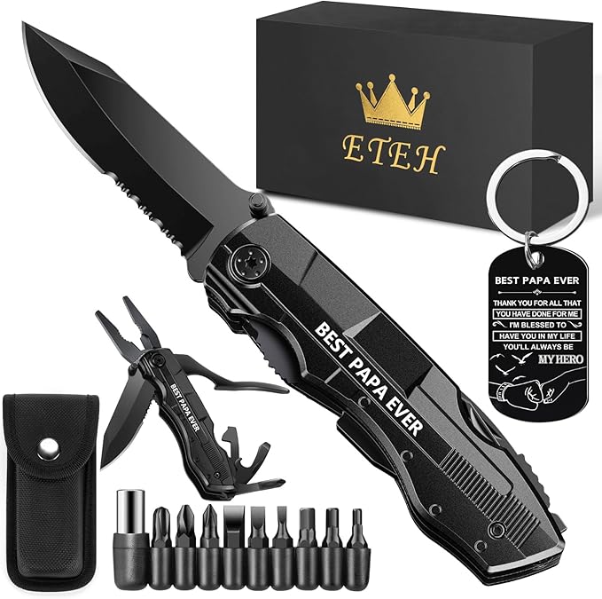 Gifts for Papa from Daughter Son Grandkids,Fathers Day Birthday Christmas Papa Gifts,Multitool Knife "BEST PAPA EVER",Multi tool for Climbing,Camping,Cycling,Hiking