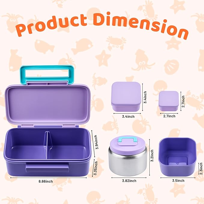 Lunch Box for Kids With 8oz Soup Thermo, Leak-proof Lunch Container with 2 Compartments, Thermo Food Jar Food Containers for Back to School Girls Boys (Purple)