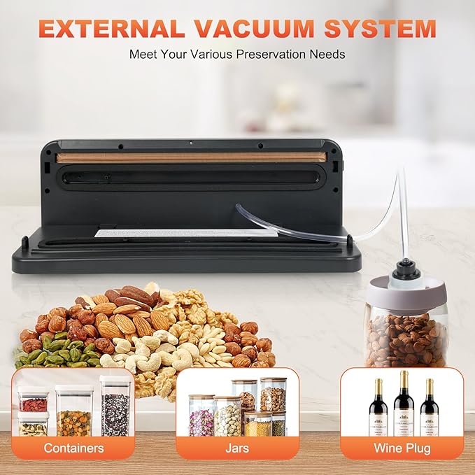 Food Vacuum Sealer Machine 10-In-1 with Bag Storage(Up to 20FT) and Cutter,Joyanksd Food Sealer Vacuum Sealer for Food with Moist/Dry/Canister 5 Food Modes, Starter Kits Bags*5 and Bag Roll*100KPa