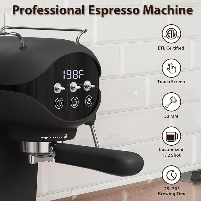 Espresso Machine with Steam Milk Frother Semi Automatic 20 Bar Compact Black with Toggle Switch for home Cafetera Espresso, Latte, Cappuccino, Americano, Macchiato