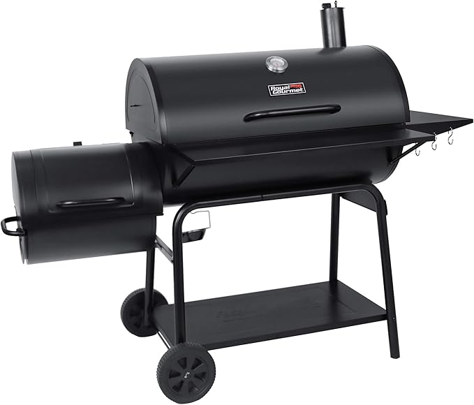 Royal Gourmet CC2036F Barrel Charcoal Grill with Offset Smoker, Outdoor BBQ Grill with 1200 Sq. In. Grilling Area for Large Event Gathering, Black
