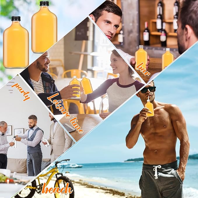 Gejoy 24 Pcs Mini Liquor Bottles Reusable Glass Flask Bottles with Black Caps Clear Empty Alcohol Shot Jars Small Champagne Jars with 4 Funnels for Wine Weddings Party Favors Christmas(3.4 oz)