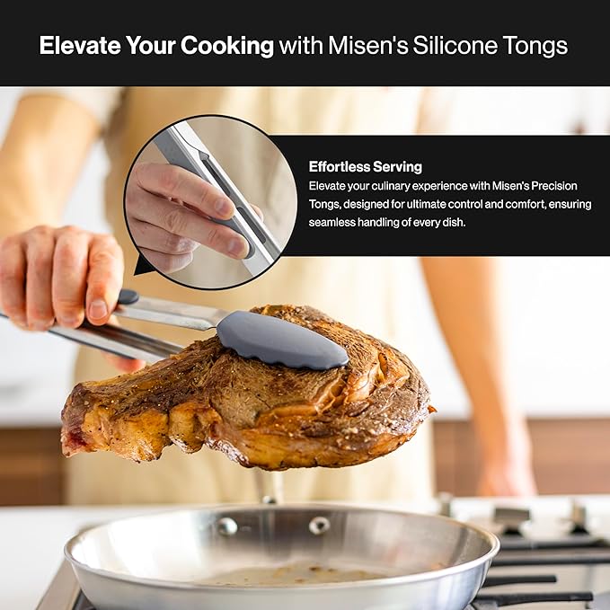 Misen Kitchen Tongs - Dishwasher Safe, Heavy Duty - Precision Silicone-Tipped Grilling Tool - Heat Resistant, Nonstick Safe - Perfect for Serving and Air Frying- 13 Inch | Gray